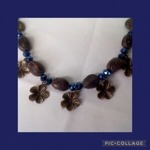 HANDMADE Bronze and Blue Flowers Necklace